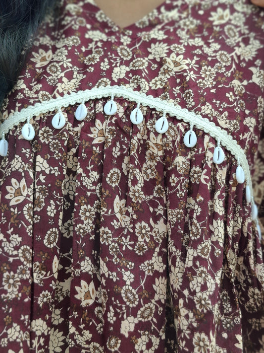 Alia Cut- Maroon Dusk Flared Kurti