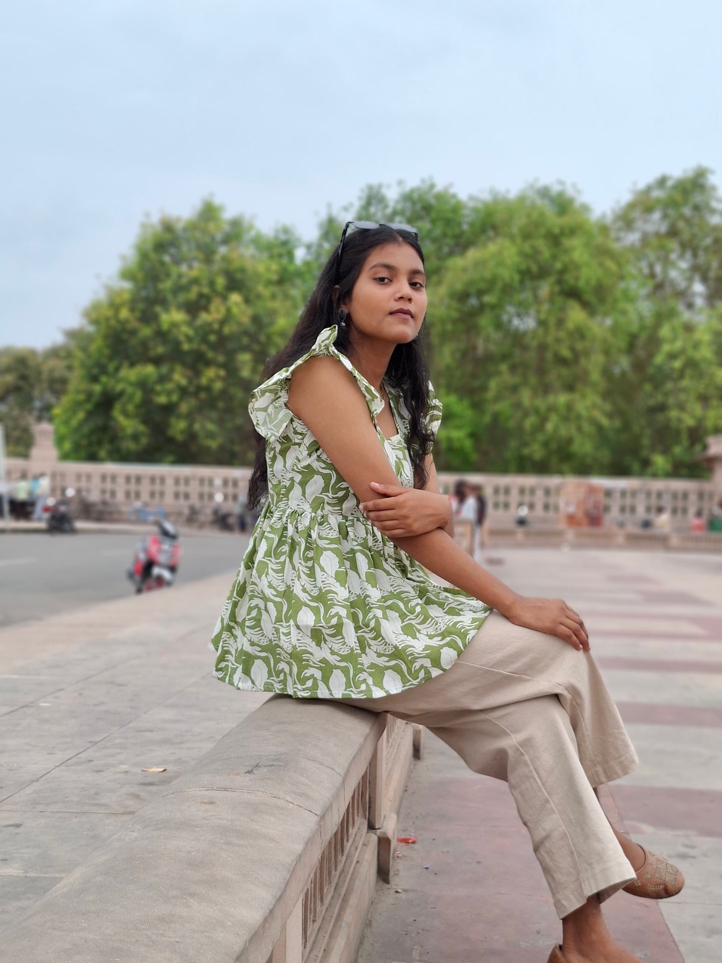 Olive Breeze Ruffle Sleeve Kurti