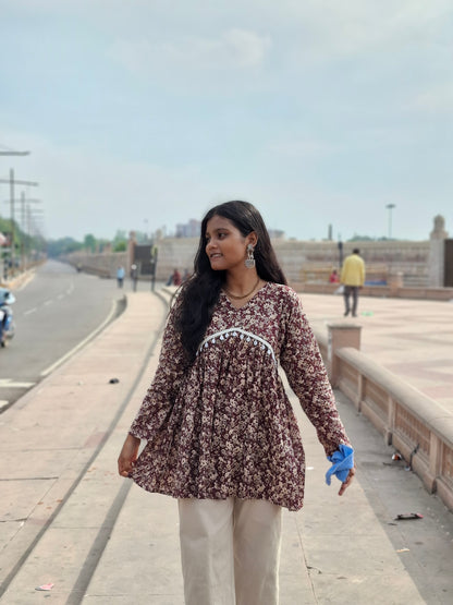 Alia Cut- Maroon Dusk Flared Kurti