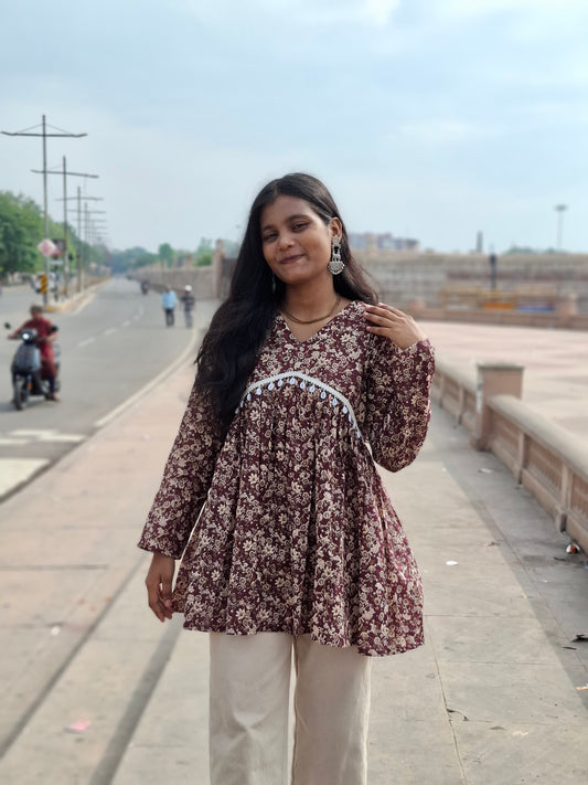 Alia Cut- Maroon Dusk Flared Kurti