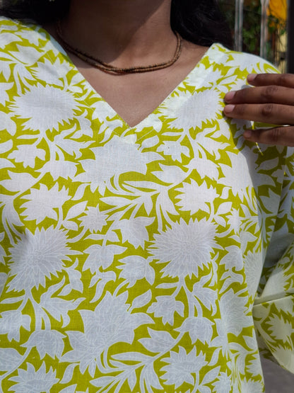 Floral Printed A-Line Cotton kurti