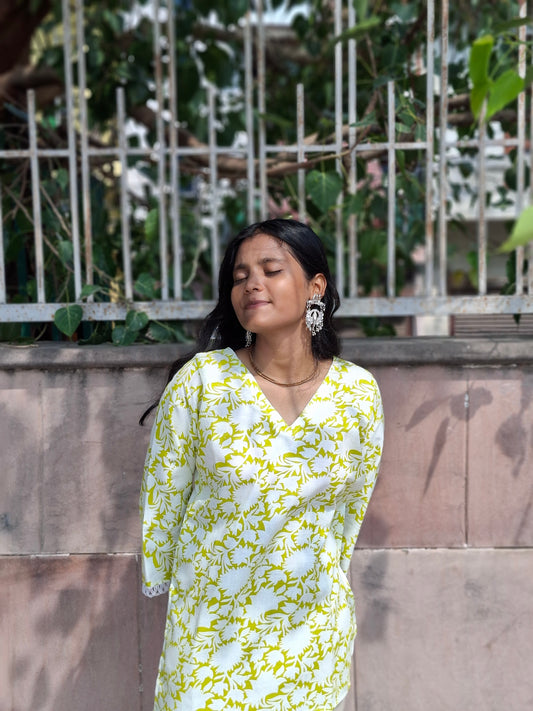 Floral Printed A-Line Cotton kurti