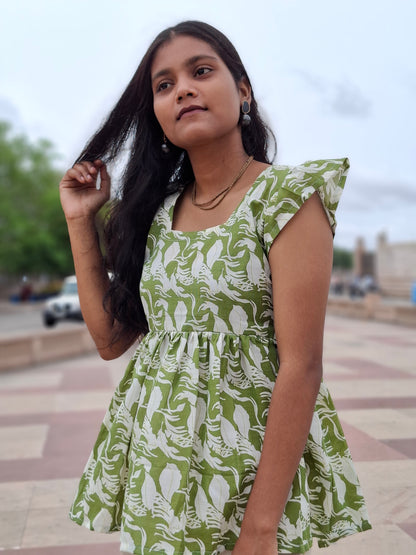 Olive Breeze Ruffle Sleeve Kurti