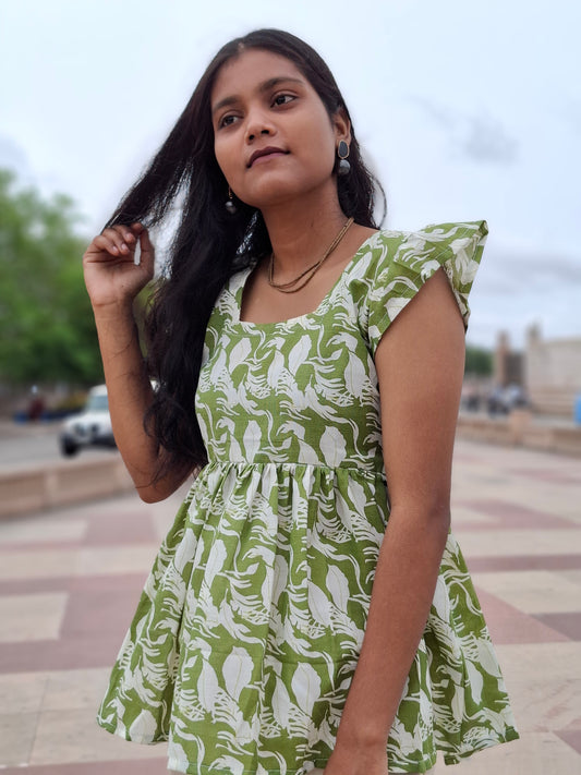 Olive Breeze Ruffle Sleeve Kurti