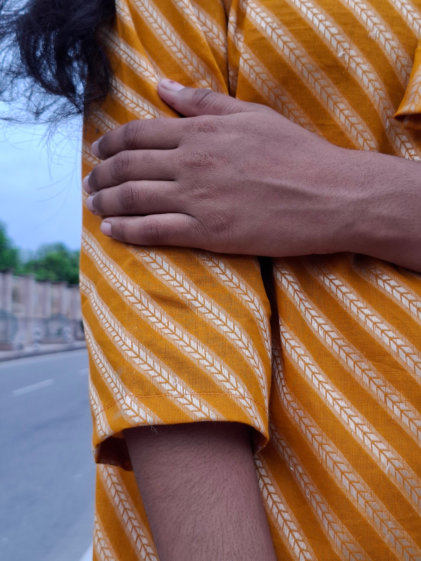 Laheriya Mustard Yellow Printed Cotton Keyhole Neck Kurti